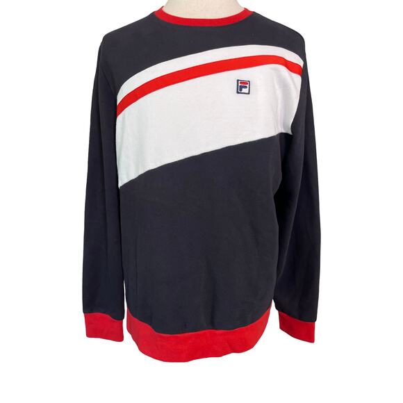 Fila Colorblock Crewneck Sweatshirt Navy Red White Mens Size Large - Picture 1 of 7